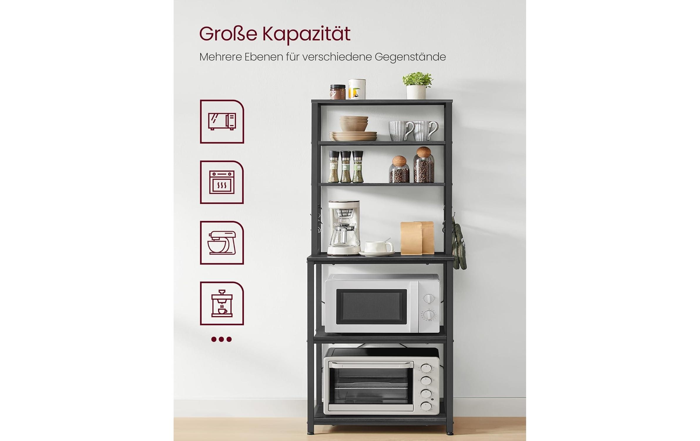 VASAGLE Küchenregal mit 6 Haken Schwarz