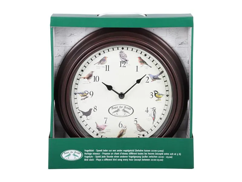 Esschert Design Wanduhr mit Vogelrufen Ø 30.1 cm, Braun/Weiss Esschert Design Wanduhr mit Vogelrufen Ø 30.1 cm, Braun/Weiss