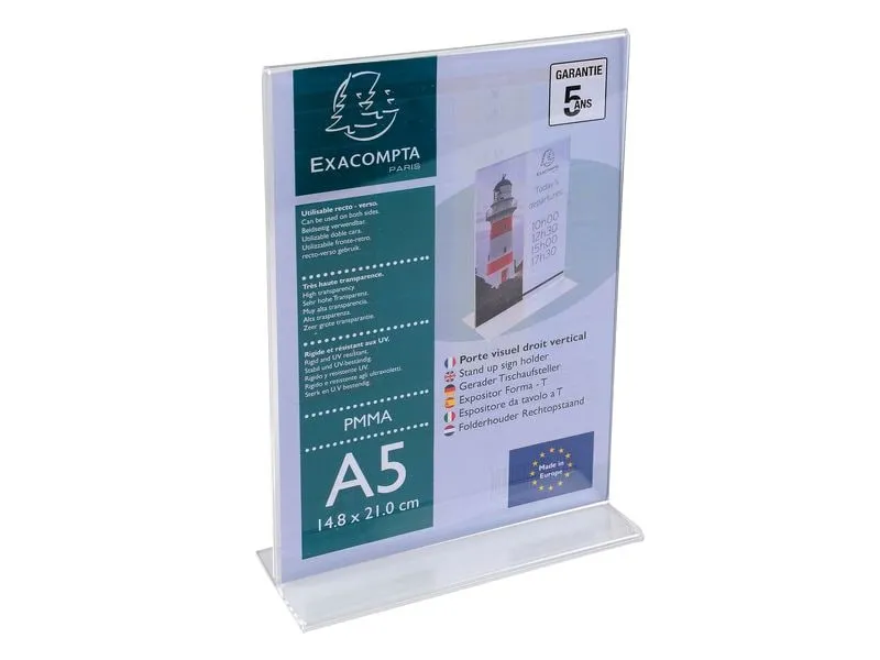 Exacompta Tischaufsteller A5 T-Form Hochformat – Kristall A5