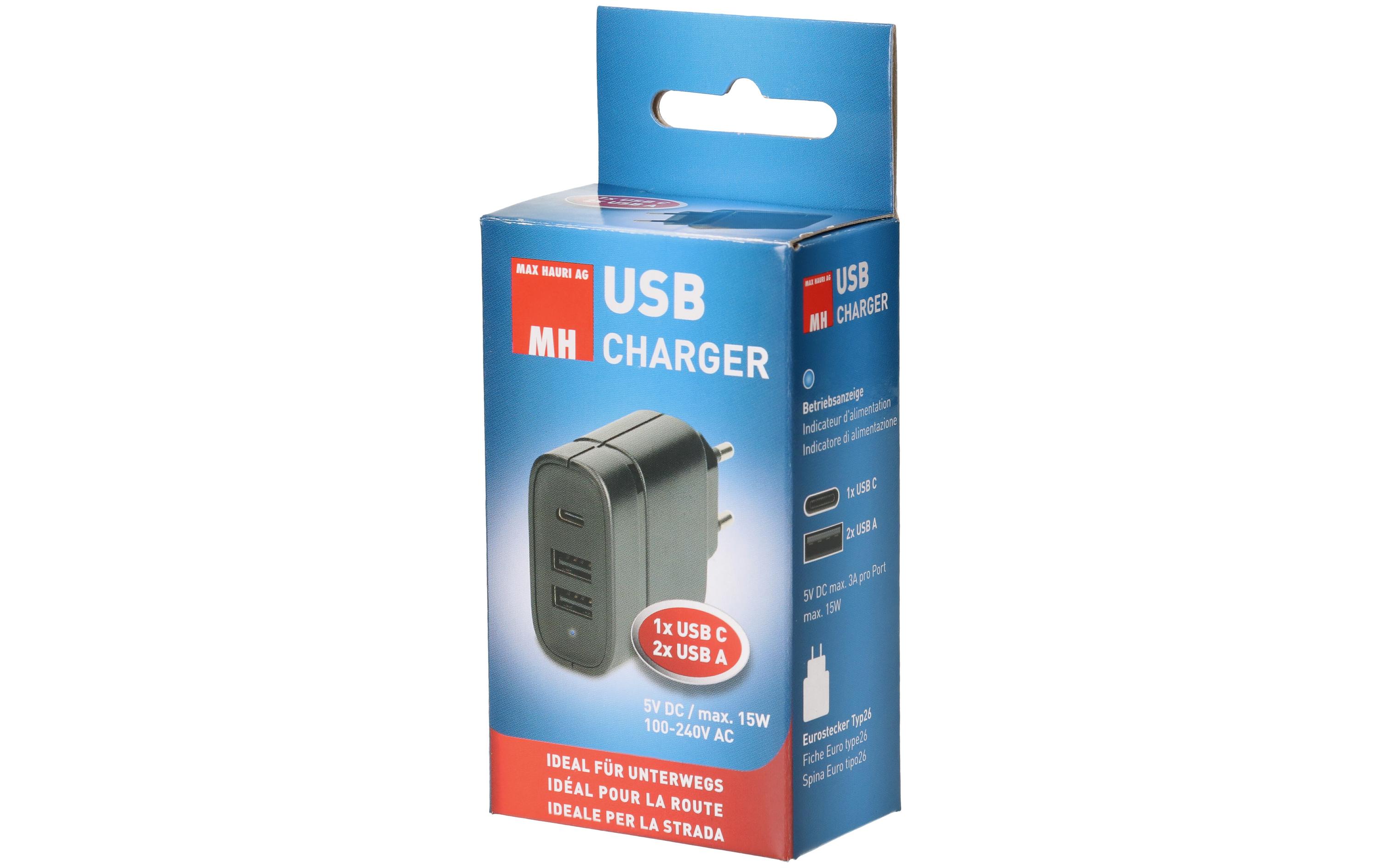 Max Hauri USB Netzteil 2x USB A, 1x USB C 15 W, 5 V