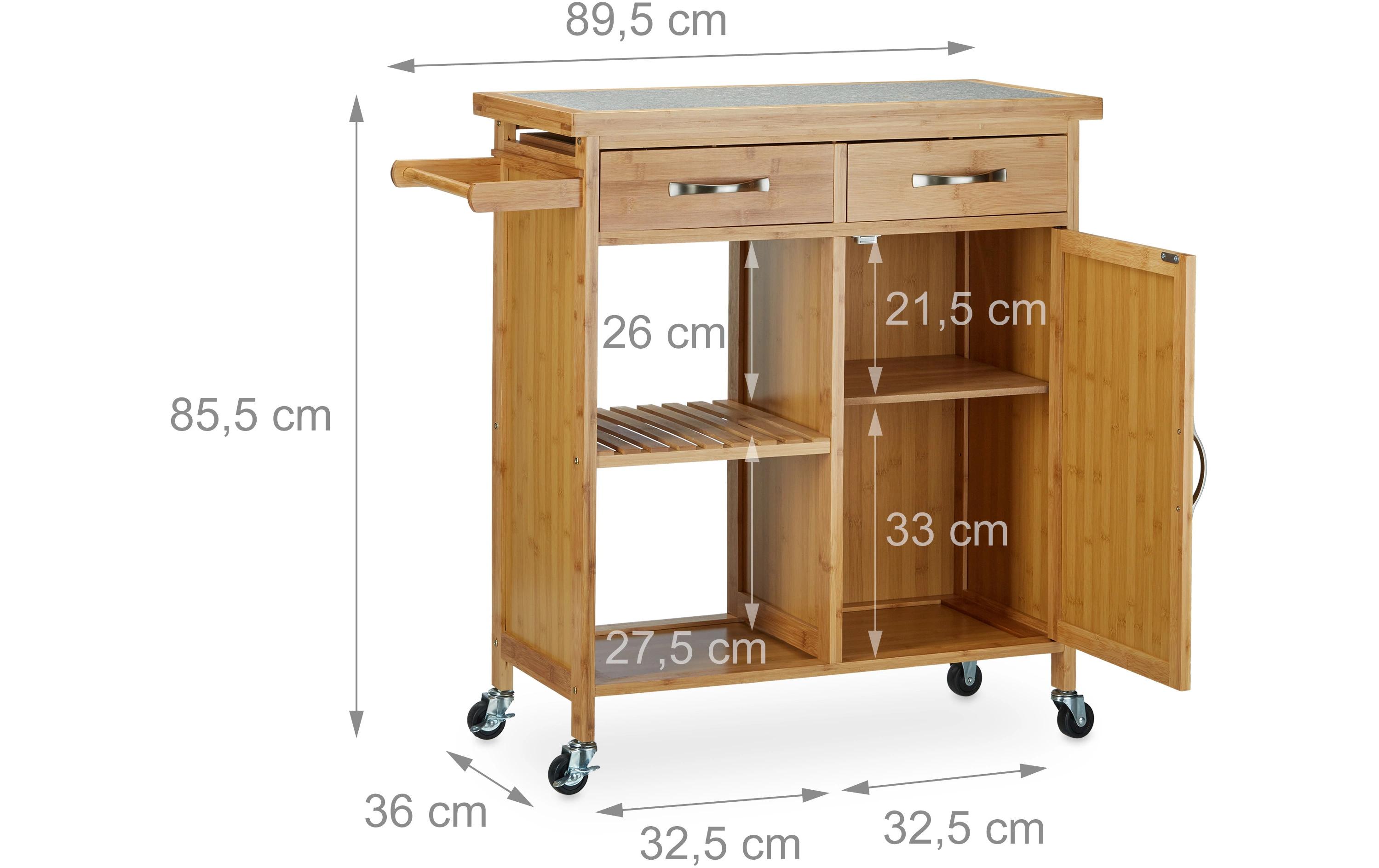 relaxdays Küchenwagen 85.5 x 89.5 x 36 cm, Braun/Grau