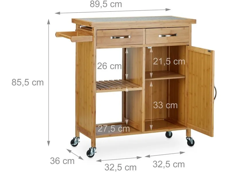 relaxdays Küchenwagen 85.5 x 89.5 x 36 cm, Braun/Grau relaxdays Küchenwagen 85.5 x 89.5 x 36 cm, Braun/Grau