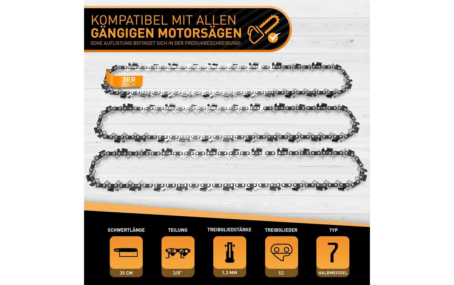 Hardtwerk Sägekette 3/8 1.3 mm für 35 cm Schwert 3er Pack