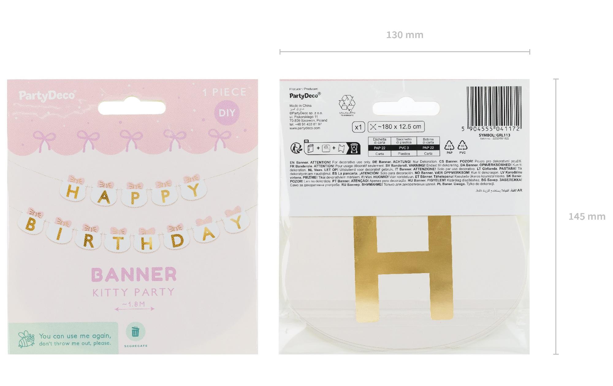 Partydeco Girlande Katze Rosa, 2.8 m