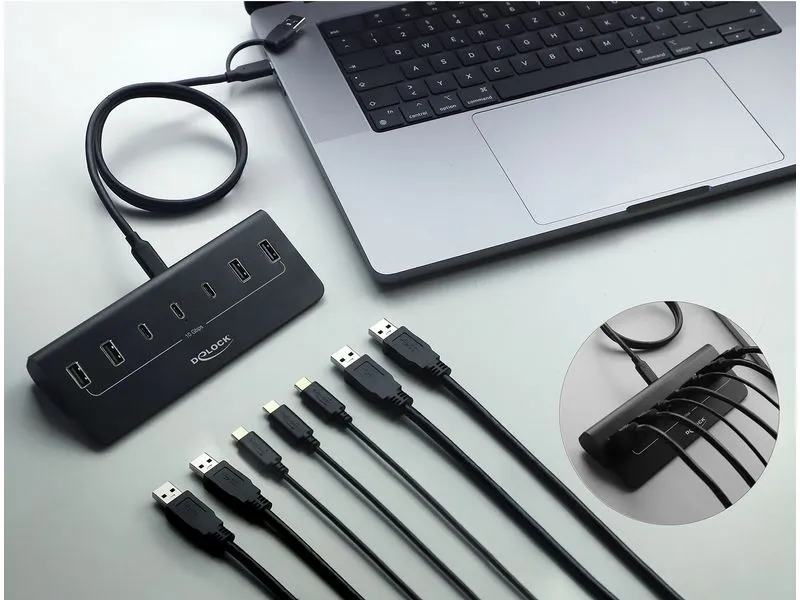 Delock USB Hub 10 Gbps, 3 USB Type-C, 4 USB Typ-A, Metall
