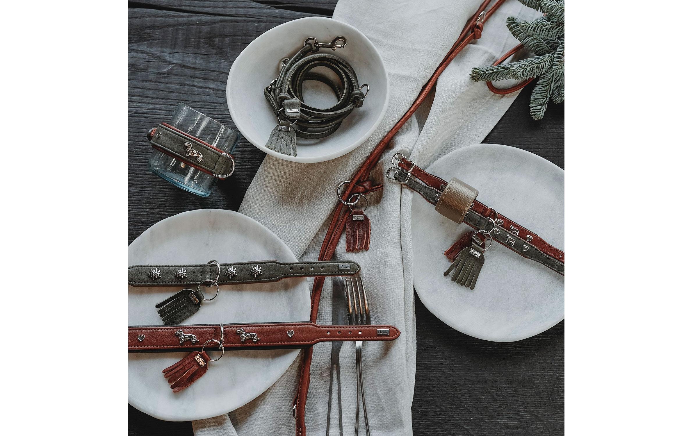 Hunter Halsband München Mini 27/XXS-XS, Rindsleder, Grün/Cognac