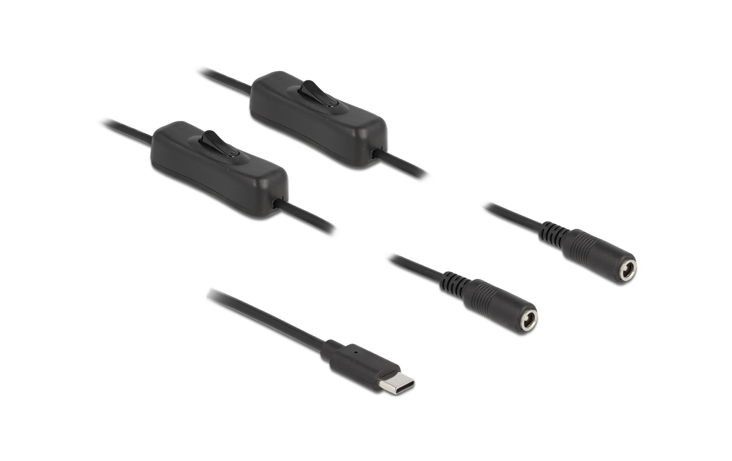 Delock Hohlstecker Kabel USB Type-C zu 2 x DC mit Schalter 1 m