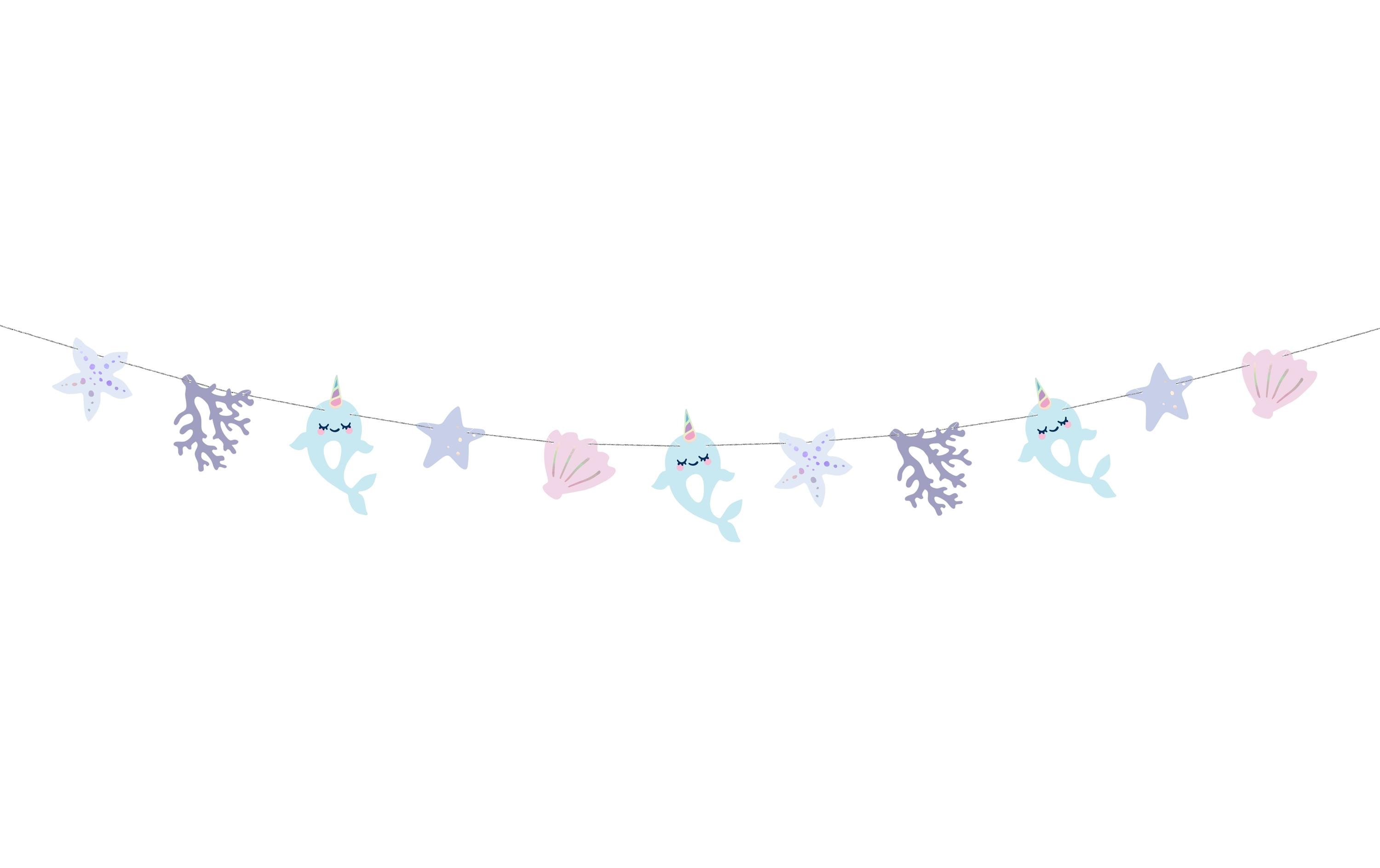 Partydeco Girlande Narwal 1 m, Blau/Rosa/Violett