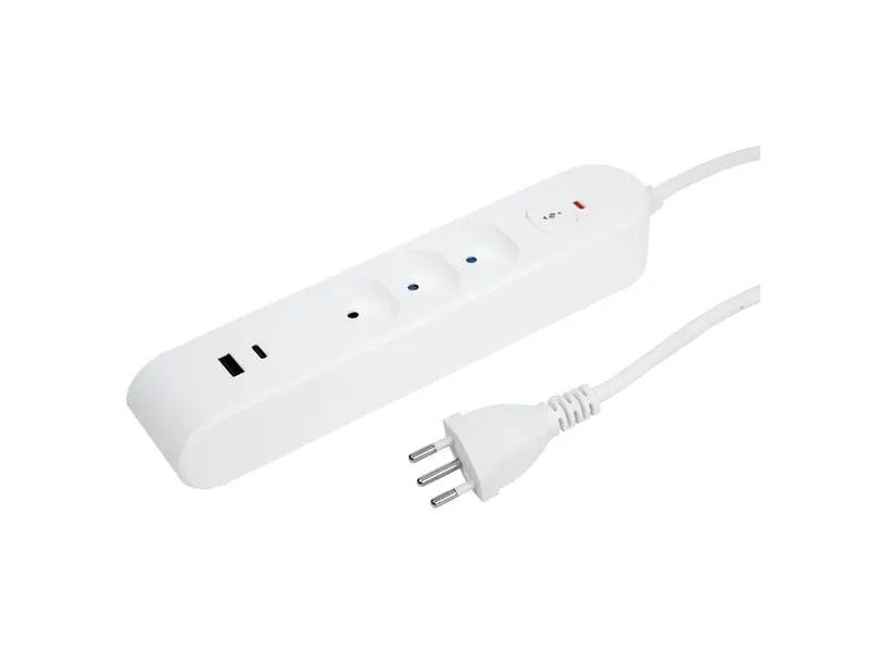 STEFFEN Steckdosenleiste IQ 3 x T13, USB-A+C, Weiss, 3 m Kabel