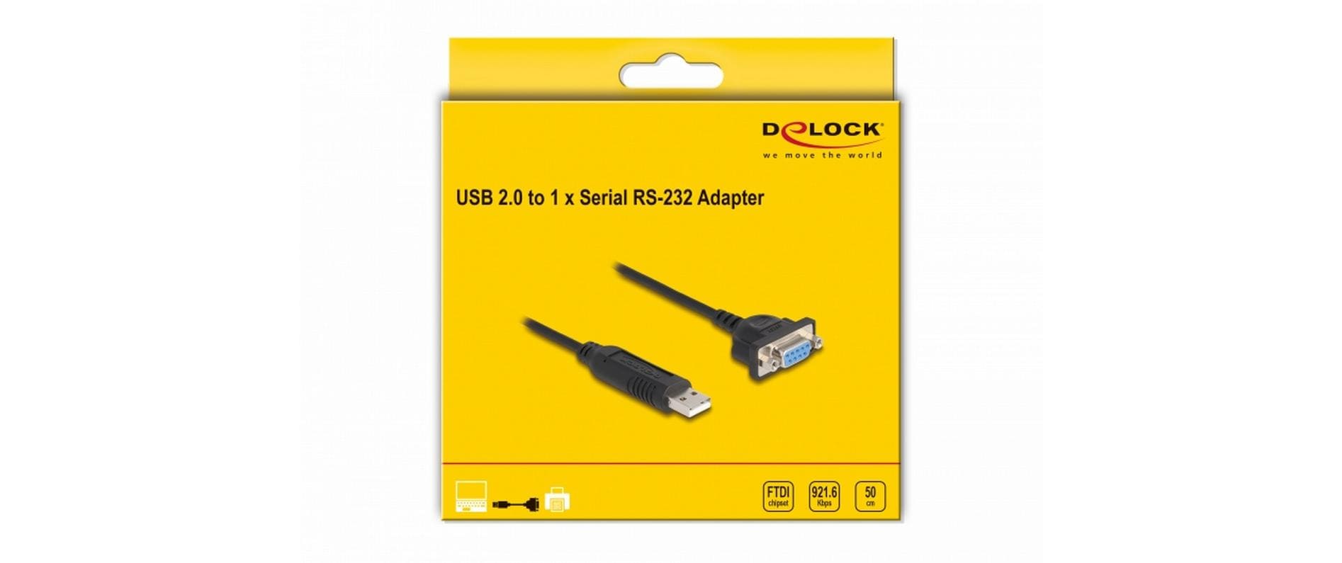 Delock Serial-Adapter USB-A – RS-232 D-Sub 9 Pin mit Muttern -