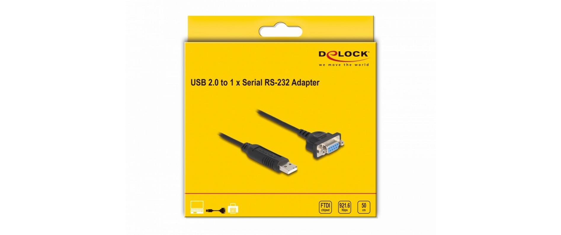 Delock Serial-Adapter USB-A – RS-232 D-Sub 9 Pin mit Muttern - Delock Serial-Adapter USB-A – RS-232 D-Sub 9 Pin mit Muttern -