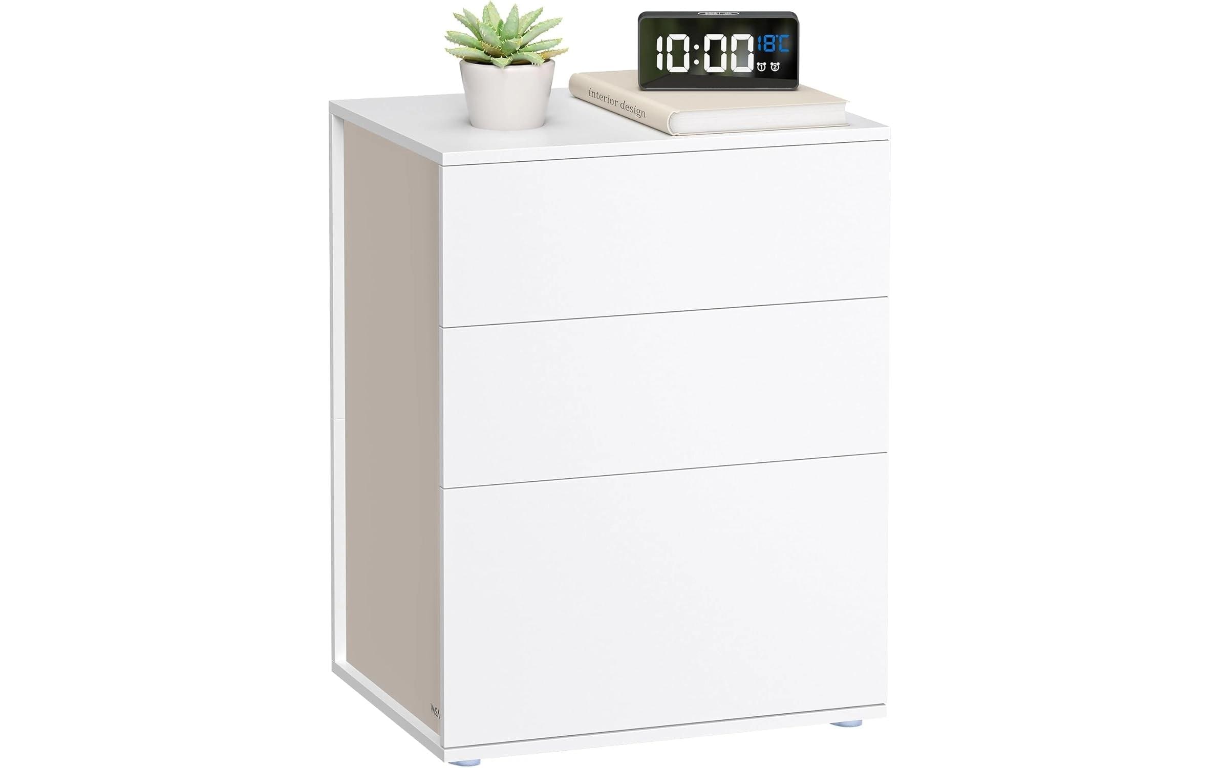 Songmics Nachttisch mit 3 Schubladen 45 x 58.7 cm, Weiss