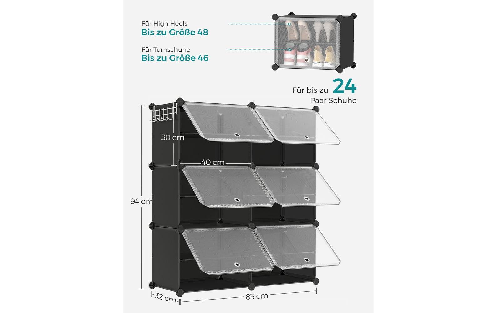 Songmics Schuhboxen stapelbar 124 x 94 cm, Schwarz