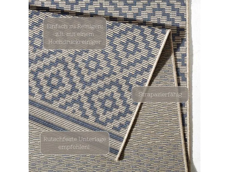 Hanse Home Raute In- & Outdoor Teppich 160 x 230 cm, Blau/Crème