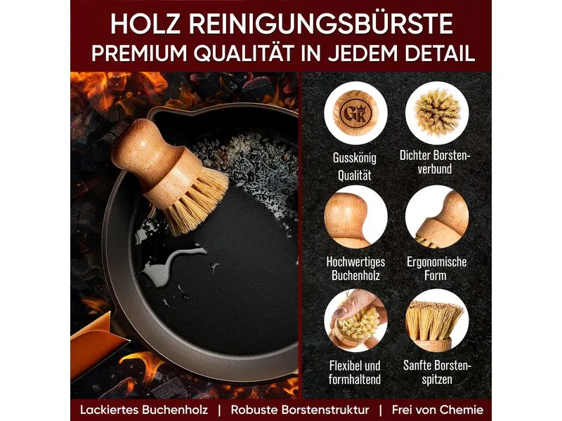 Gusskoenig Holz-Spülbürste mit Sisalborsten für Gusseisen