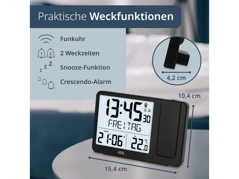 ADE Funkuhr digital Schwarz