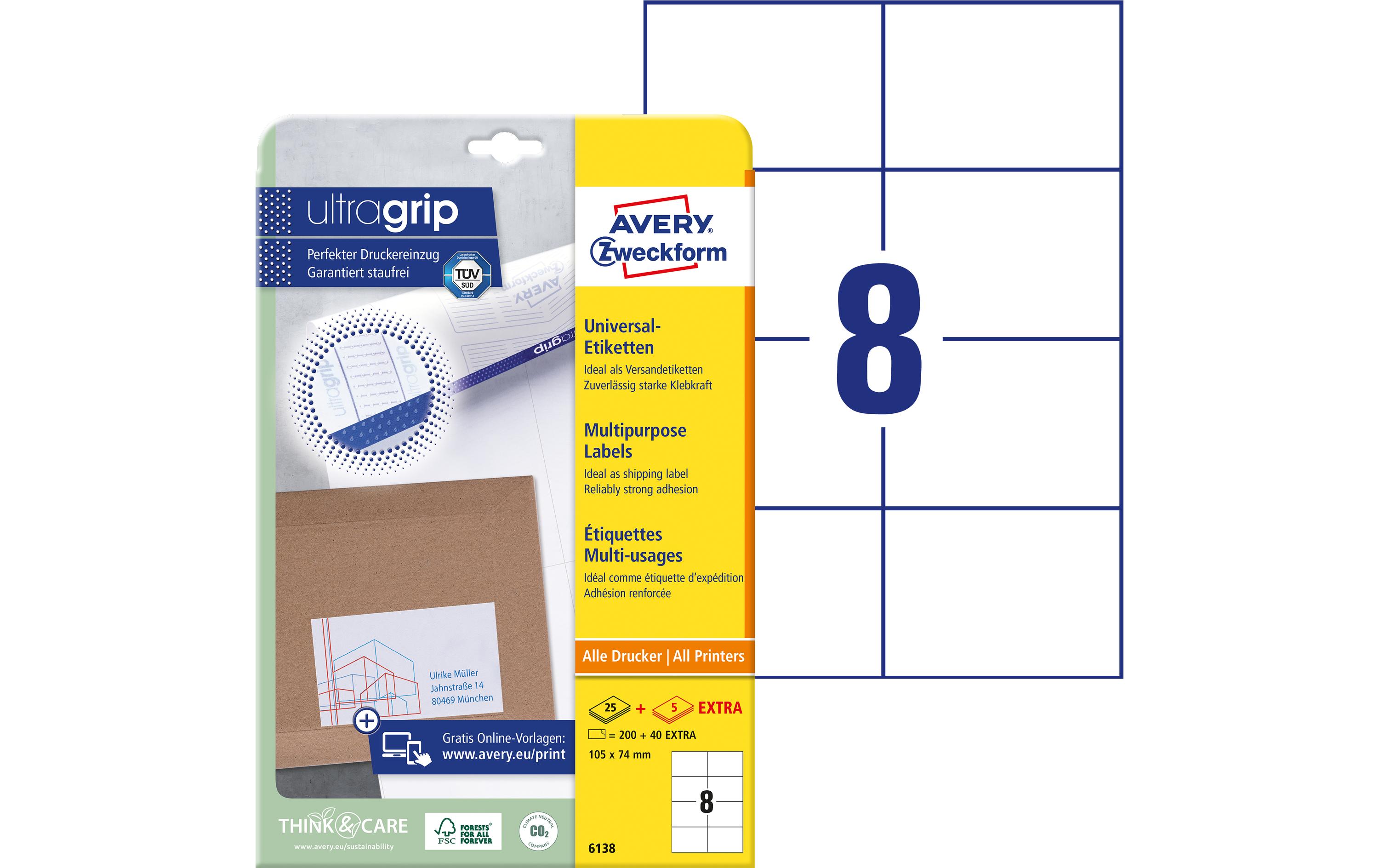 Avery Zweckform Universal-Etiketten 6138, 105 x 74 mm, 30 Blatt