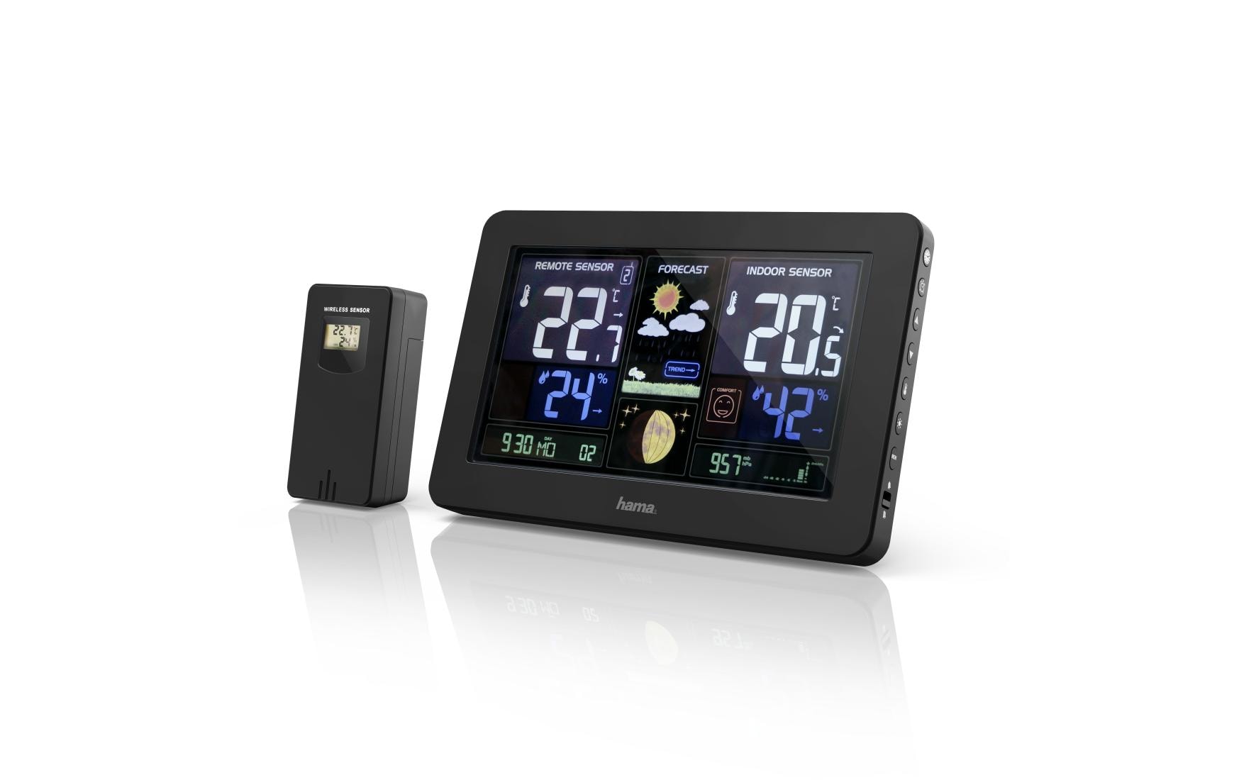 Hama Wetterstation Premium mit LED-Farbdisplay Schwarz