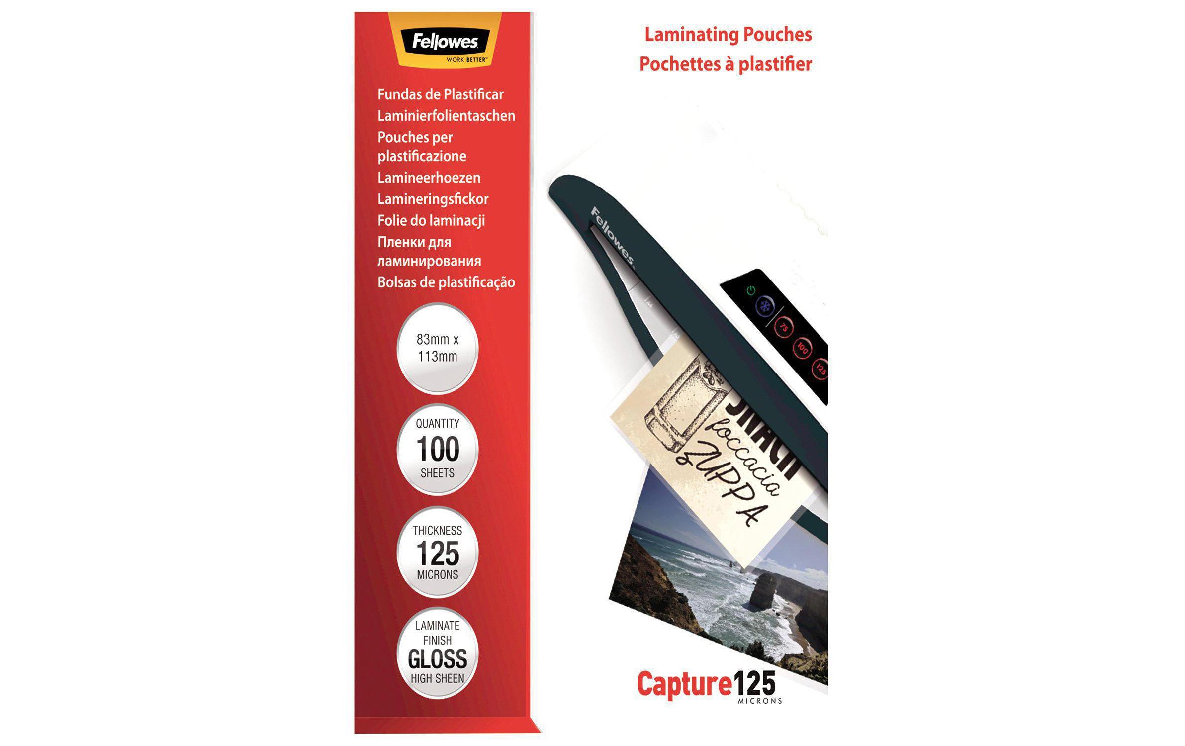Fellowes Laminierfolie 83 x 113 mm, 125 µm, 100 Stück, Glänzend Fellowes Laminierfolie 83 x 113 mm, 125 µm, 100 Stück, Glänzend