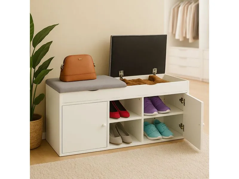 relaxdays Schuhbank mit Sitzfläche, 100 x 49.5 cm, Weiss