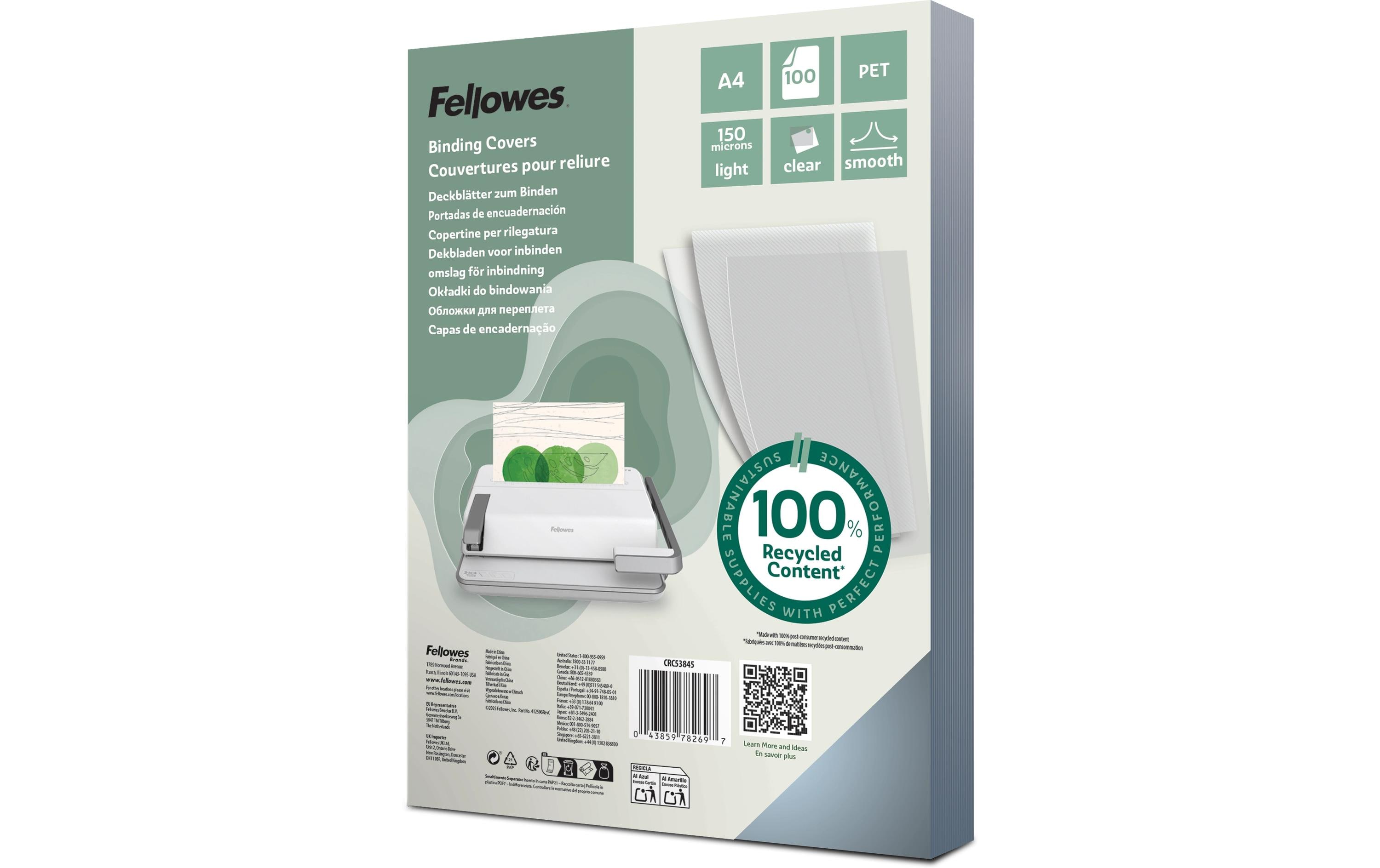 Fellowes Einbanddeckel 150 g/m², 25 Stück, Transparent