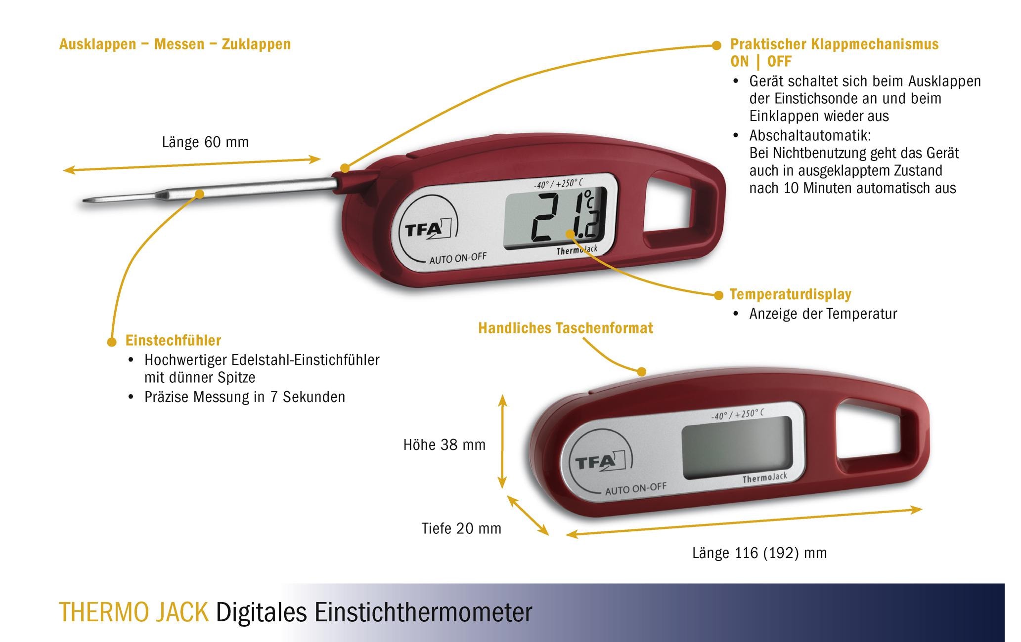 TFA Dostmann Einstichthermometer THERMO JACK, Bordeaux