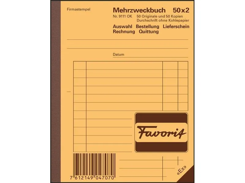 Favorit Durchschreibeblock 113 x 144 mm Mehrzweckbuch, 50 x 2 Blatt