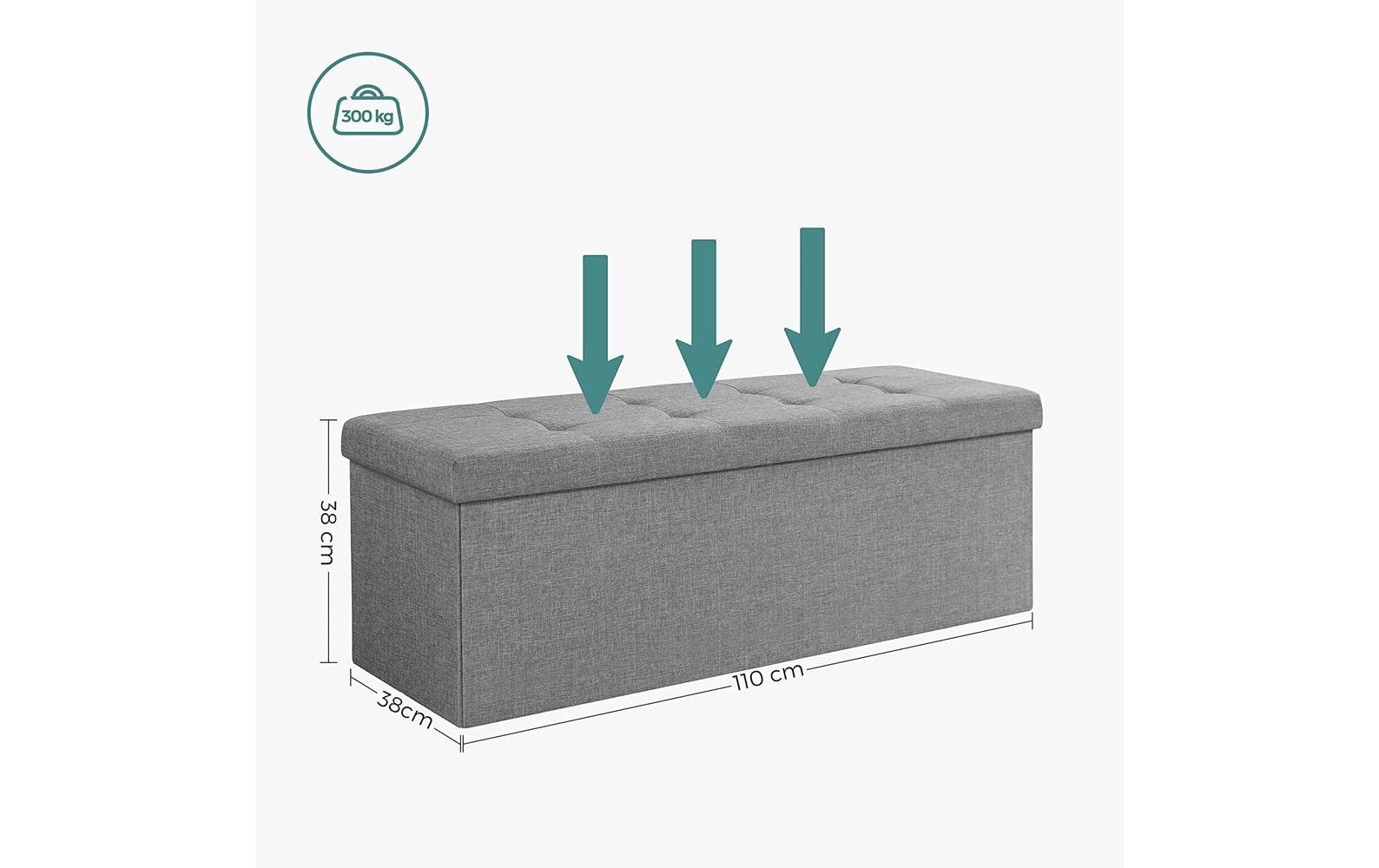 Songmics Sitztruhe mit Aufbewahrung 110 x 38 cm, Hellgrau