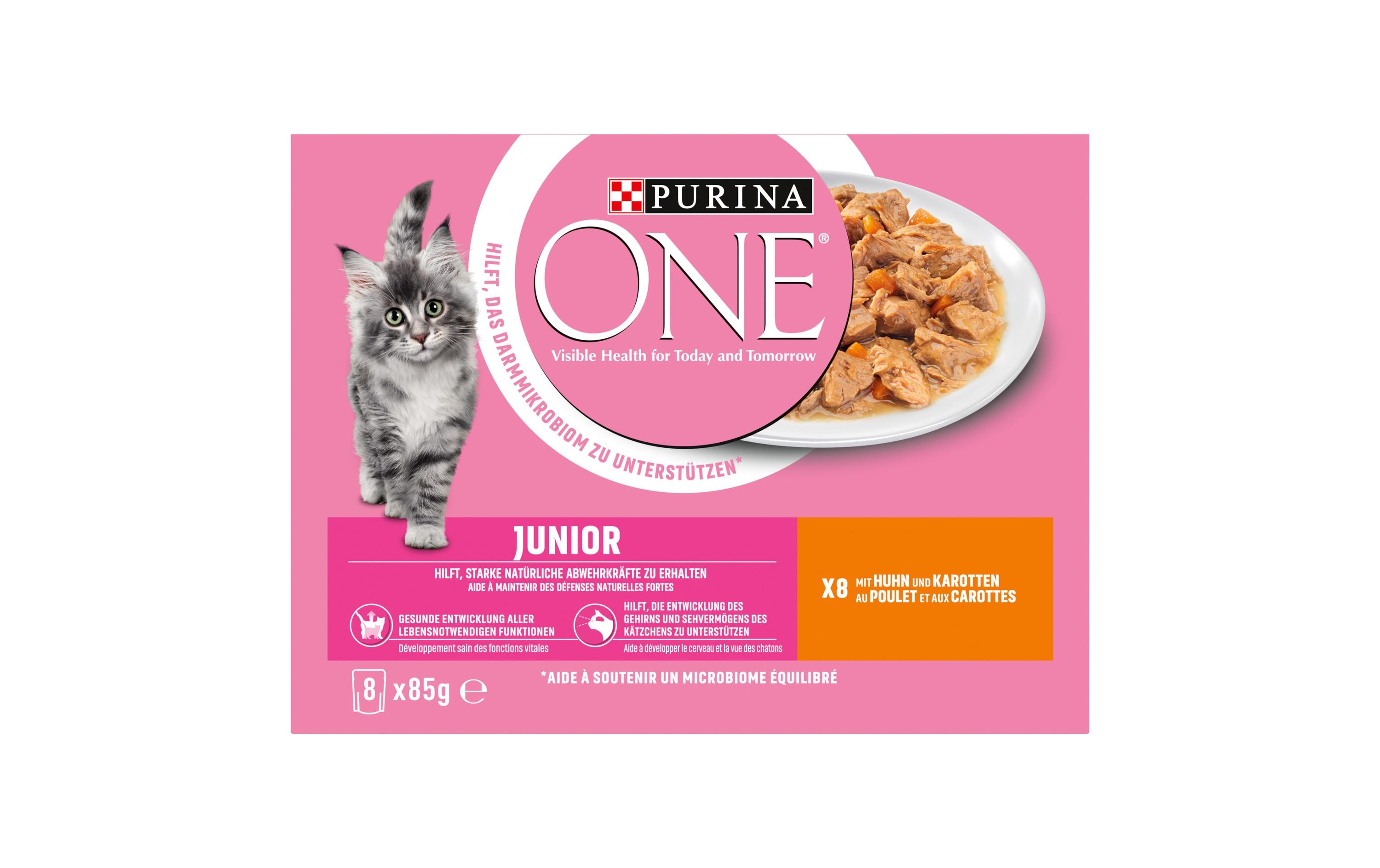 Purina ONE Nassfutter JUNIOR in Sauce Huhn/Karotten, 8 x 85g