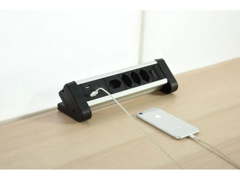 Schönenberger Tischsteckdosenleiste Alu 4× T13, 1x USB-C, 2x USB-A, 2 m Schönenberger Tischsteckdosenleiste Alu 4× T13, 1x USB-C, 2x USB-A, 2 m