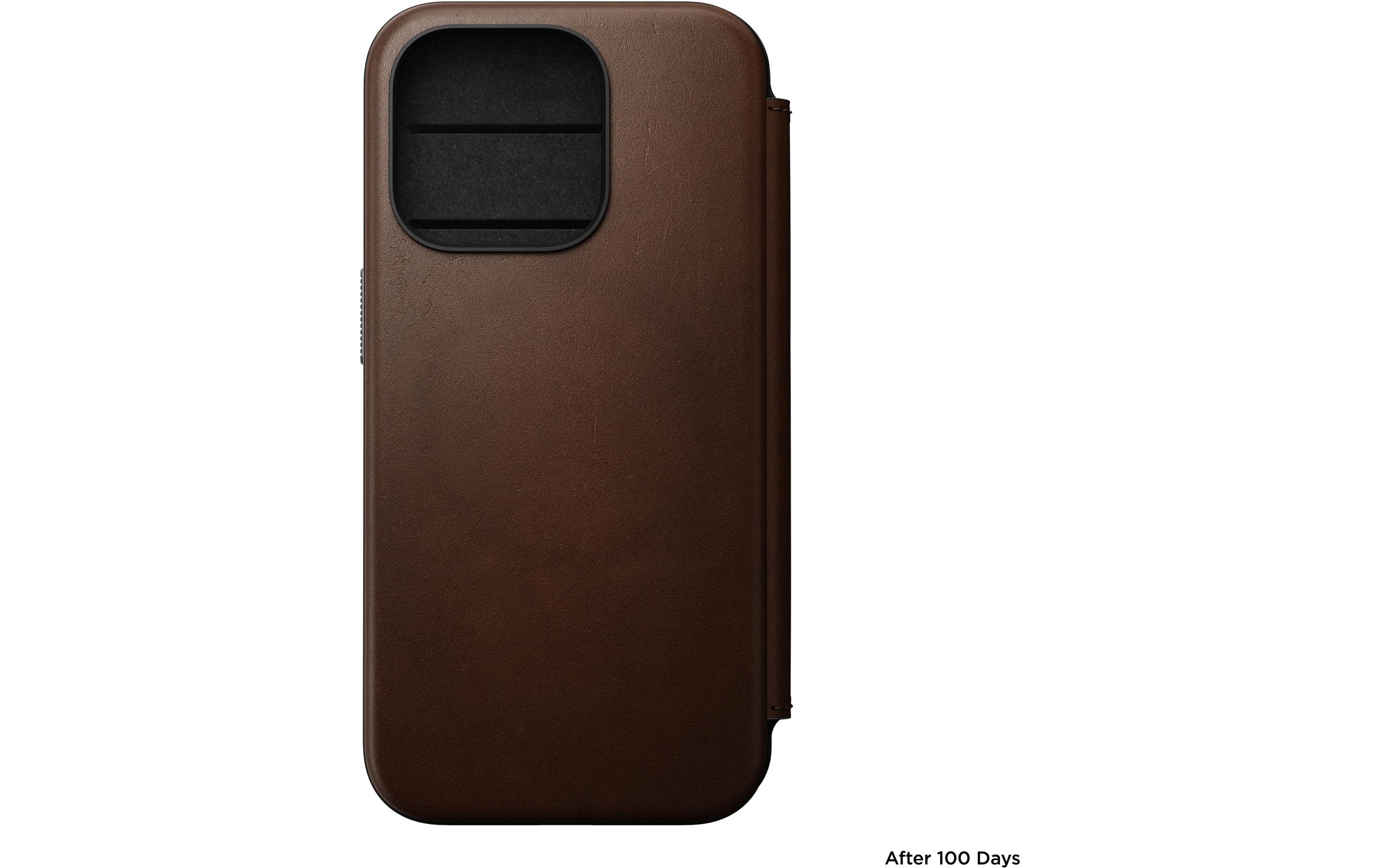 Nomad Book Cover Modern Leather Folio iPhone 15 Pro Braun