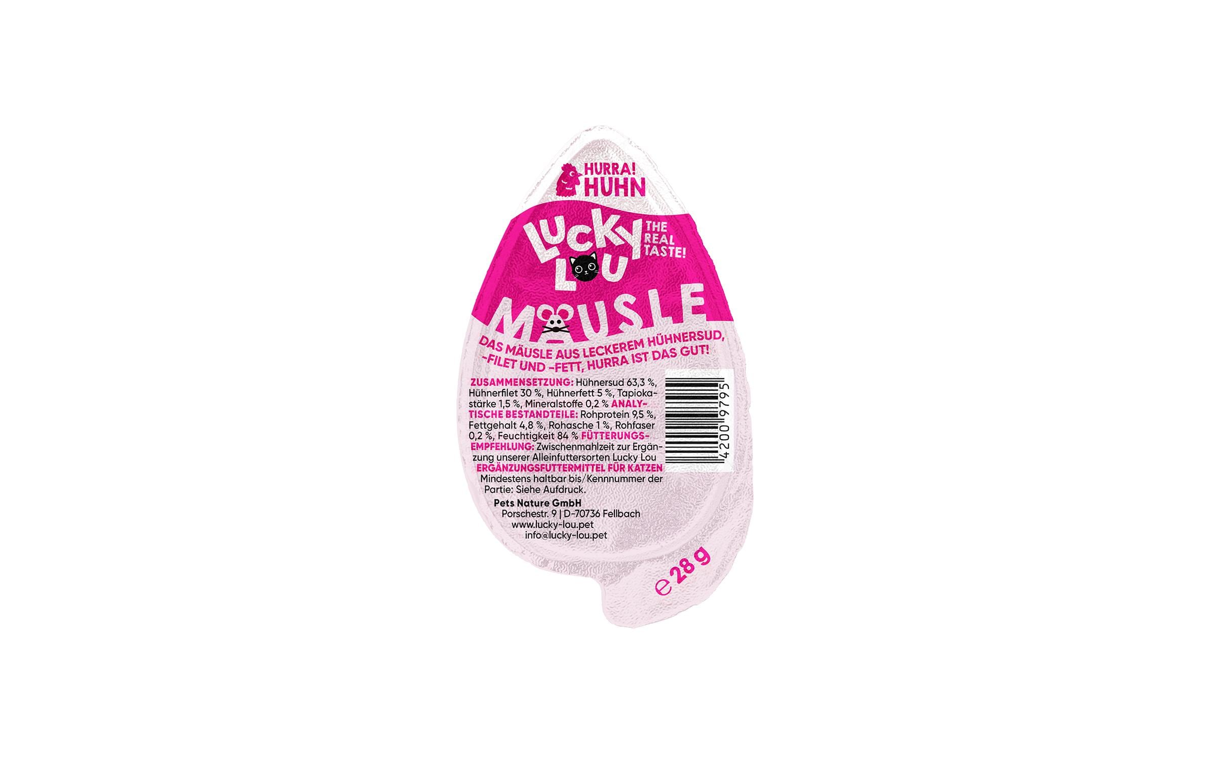 Lucky Lou Katzen-Nahrungsergänzung Mäusle Huhn, 28 g Lucky Lou Katzen-Nahrungsergänzung Mäusle Huhn, 28 g