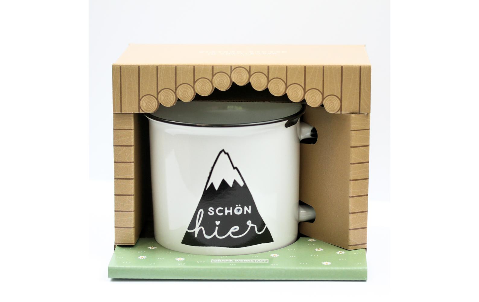 Grafik Werkstatt Vintage Becher Bergglück, Schön hier