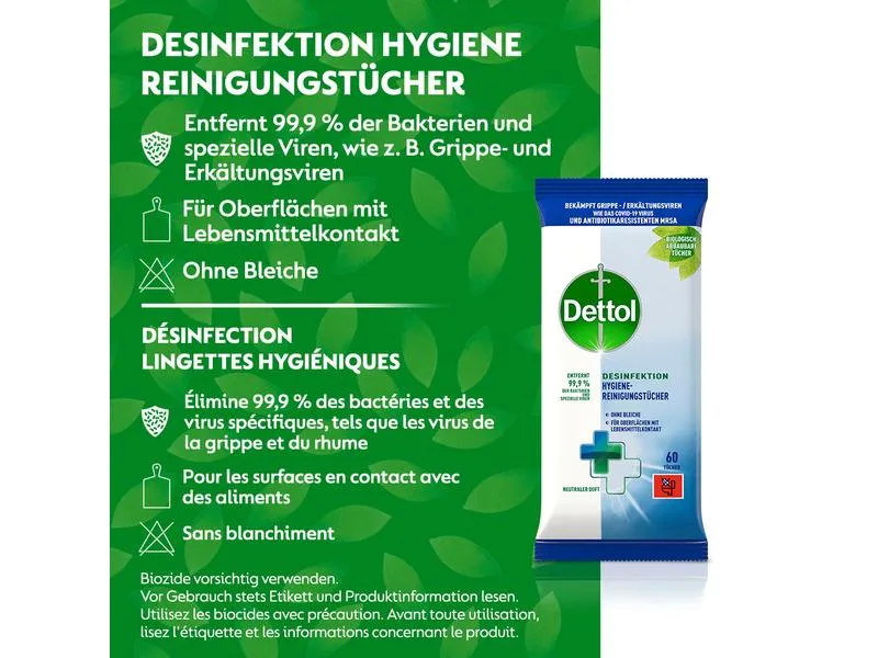 Dettol Desinfektion Hygiene-Reinigungstücher 60 Stück Dettol Desinfektion Hygiene-Reinigungstücher 60 Stück