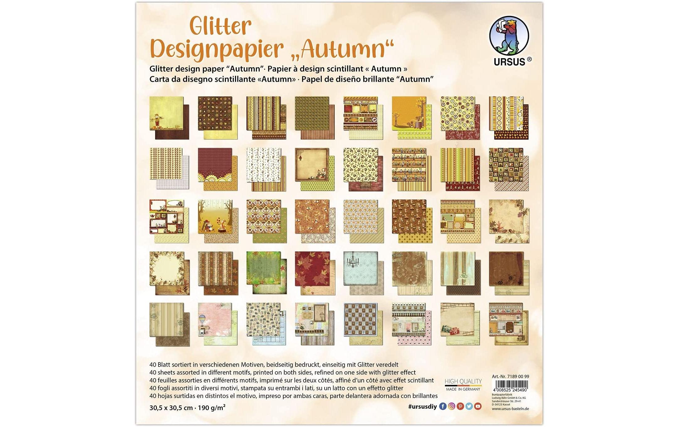 URSUS Designpapier Glitter Herbst 40 Blatt, 190 g/m²