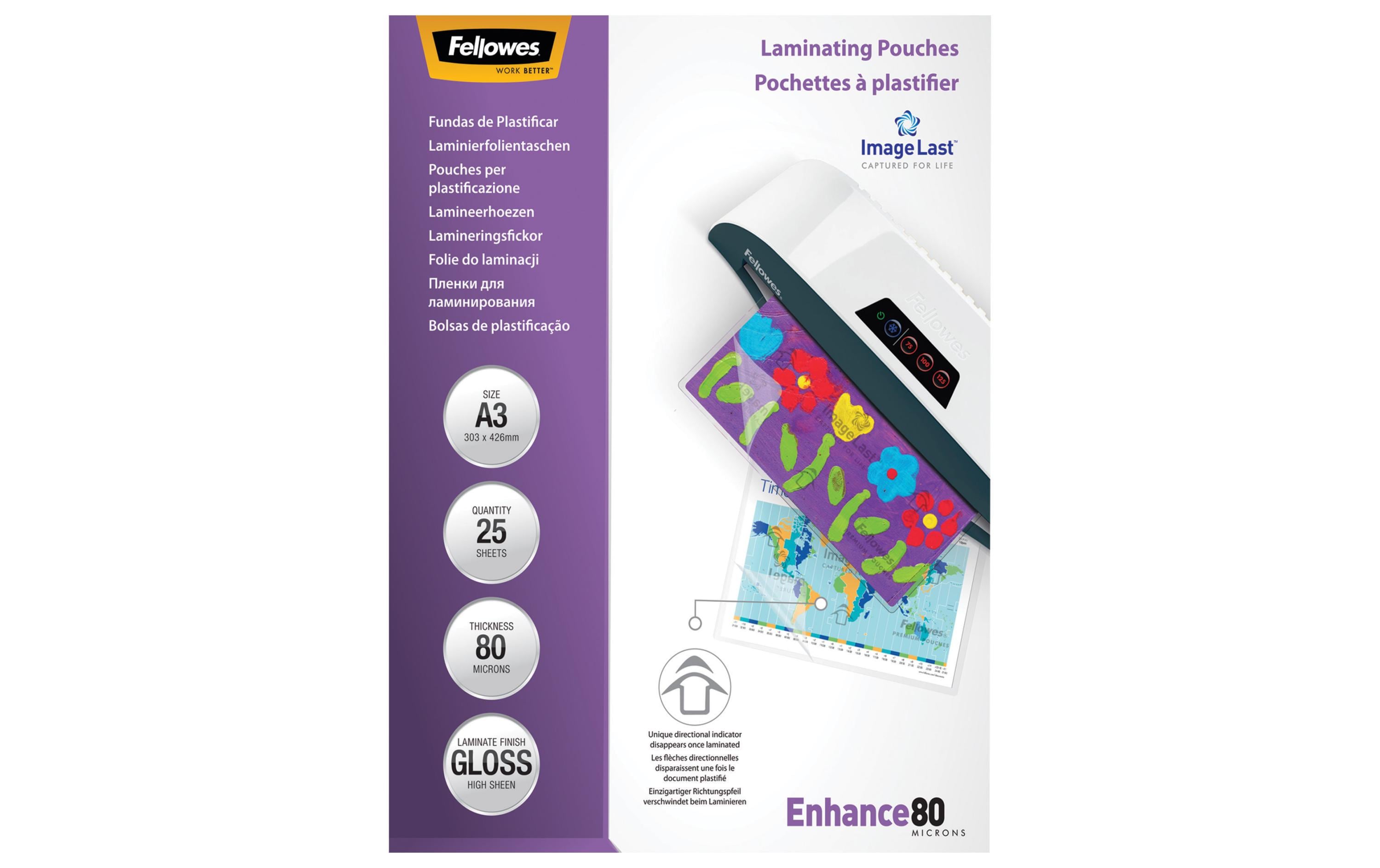 Fellowes Laminierfolie A3, 80 µm, 25 Stück, Glänzend Fellowes Laminierfolie A3, 80 µm, 25 Stück, Glänzend