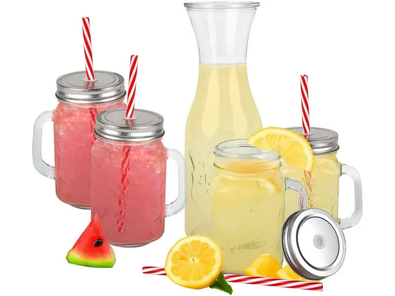 ALPINA Trinkglas mit Halm und Karaffe 420 ml, 1 Stück, Transparent