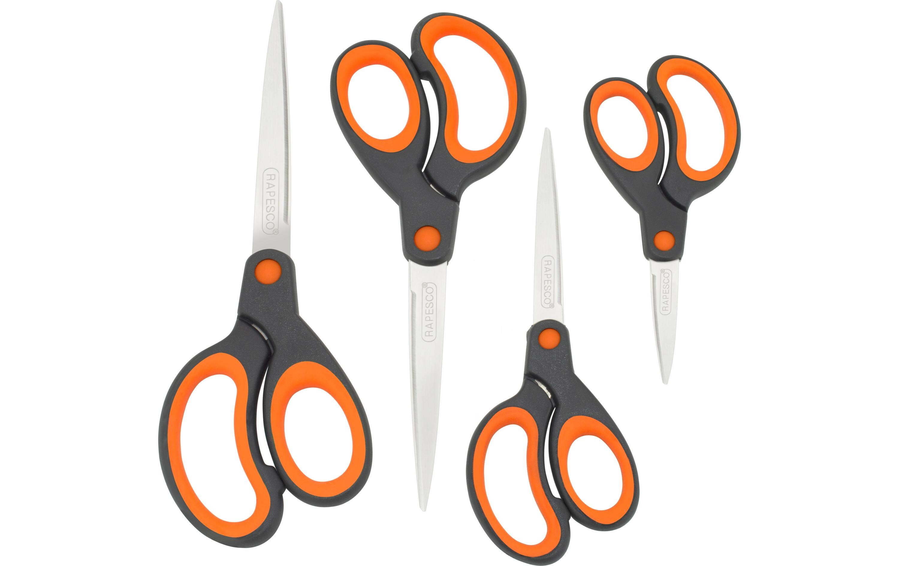 Rapesco Schere Soft Grip Schwarz/Orange, 4 Stück, Edelstahl