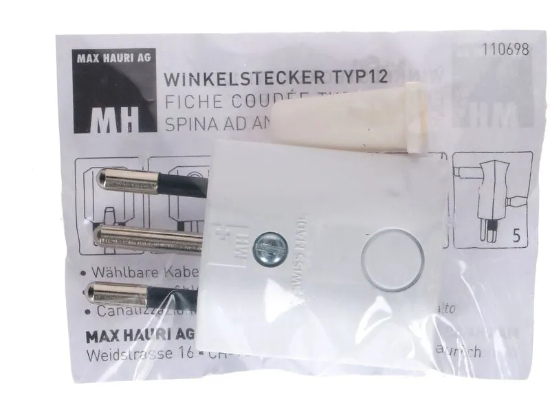 Max Hauri Stecker Typ 12 gewinkelt 3-polig weiss Max Hauri Stecker Typ 12 gewinkelt 3-polig weiss