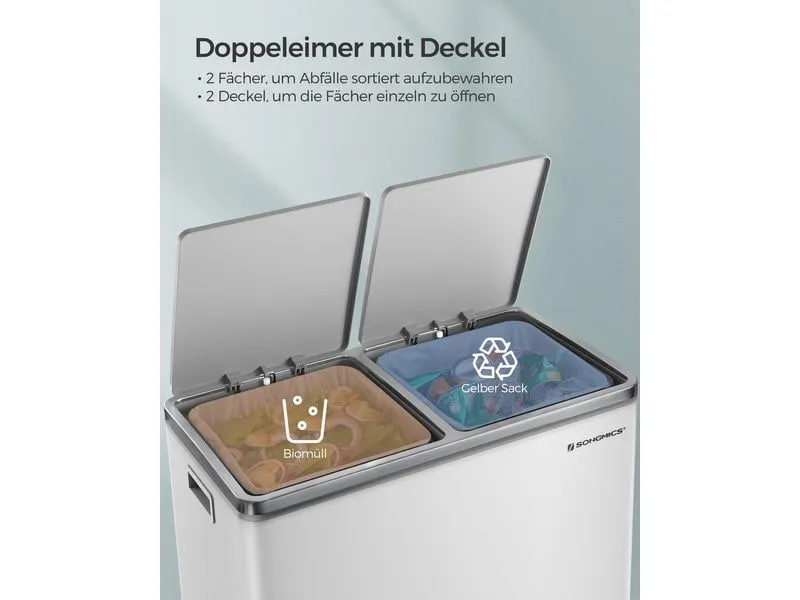 Songmics Abfalleimer Mülleimer 60 l, Weiss