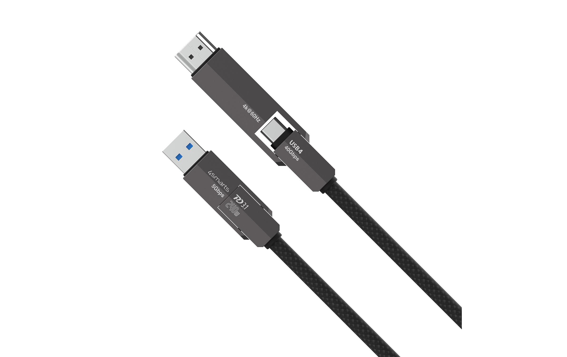 4smarts Kabel ComboCord 4K 240 W USB Type-A/USB Type-C - HDMI, 1.5 m