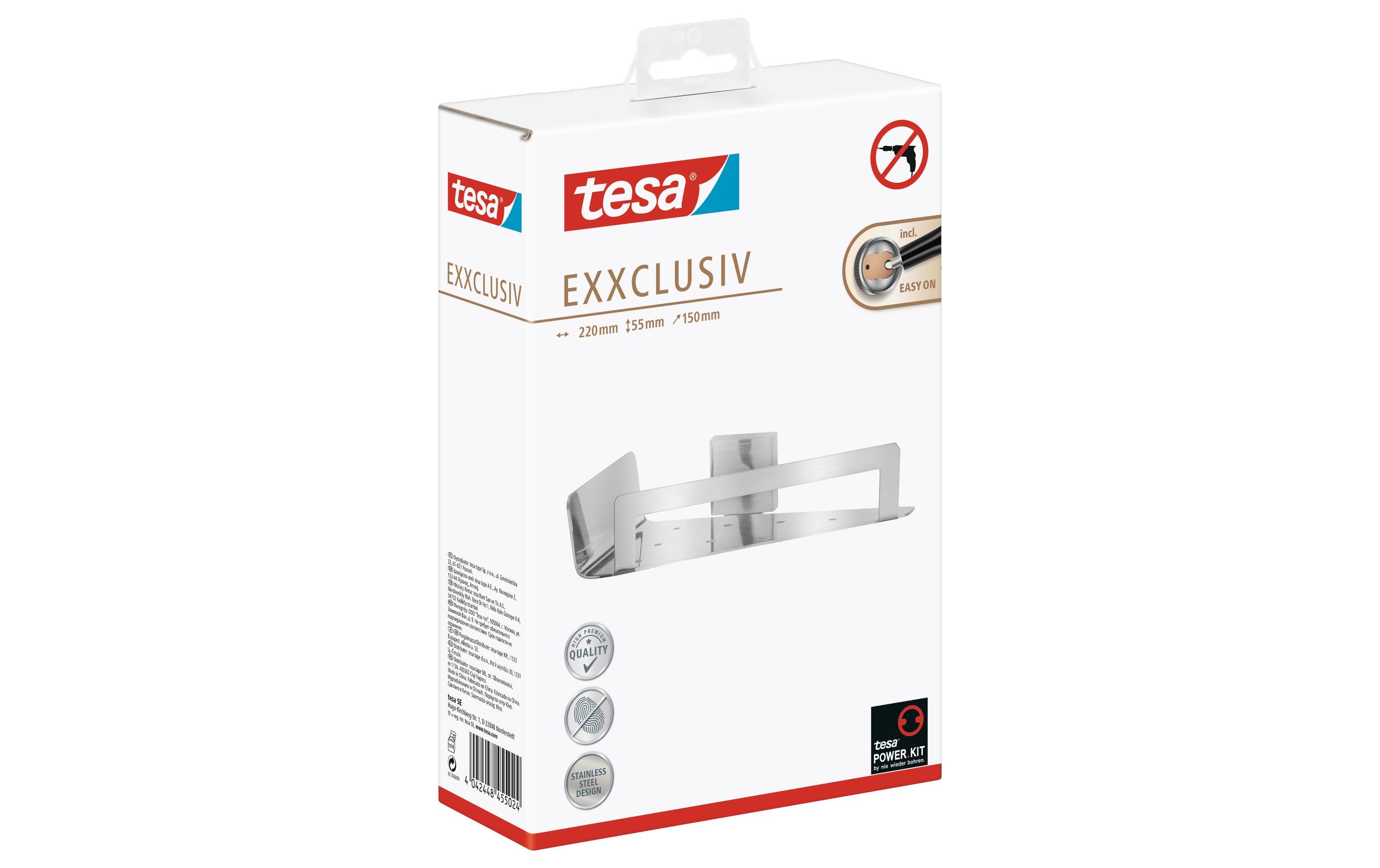 tesa Exxclusiv Eck-Duschkorb ohne Bohren, silber