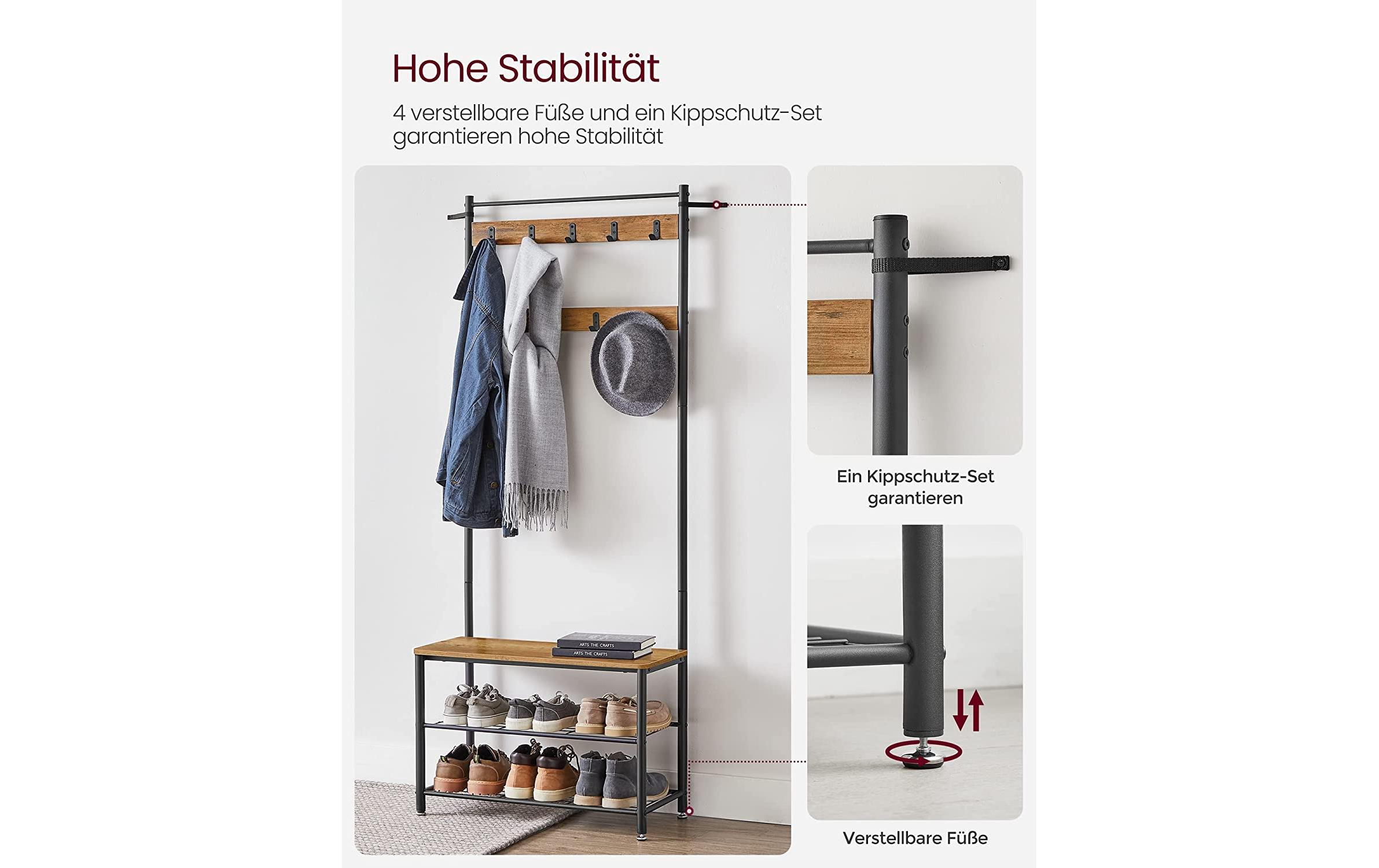 VASAGLE Garderobe mit Schuhregal 32 cm x 175 cm, Braun/Schwarz