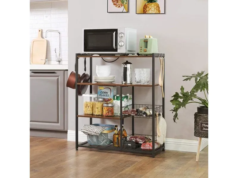 VASAGLE Küchenregal mit 6 Haken 90 x 80 cm, Braun/Schwarz