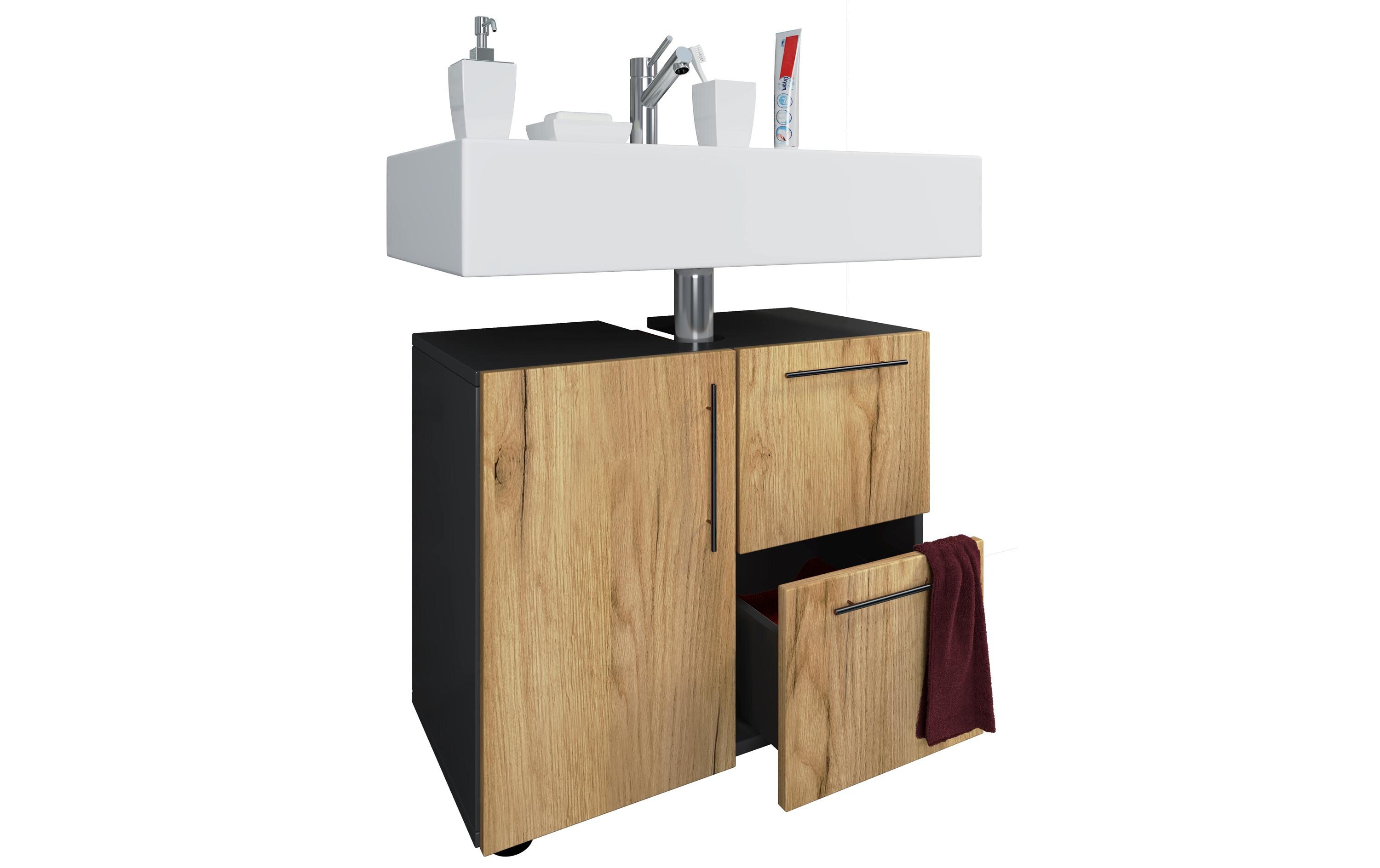 VCM Waschbeckenunterschrank Flandu 61 x 51 cm, Anthrazit/Eiche