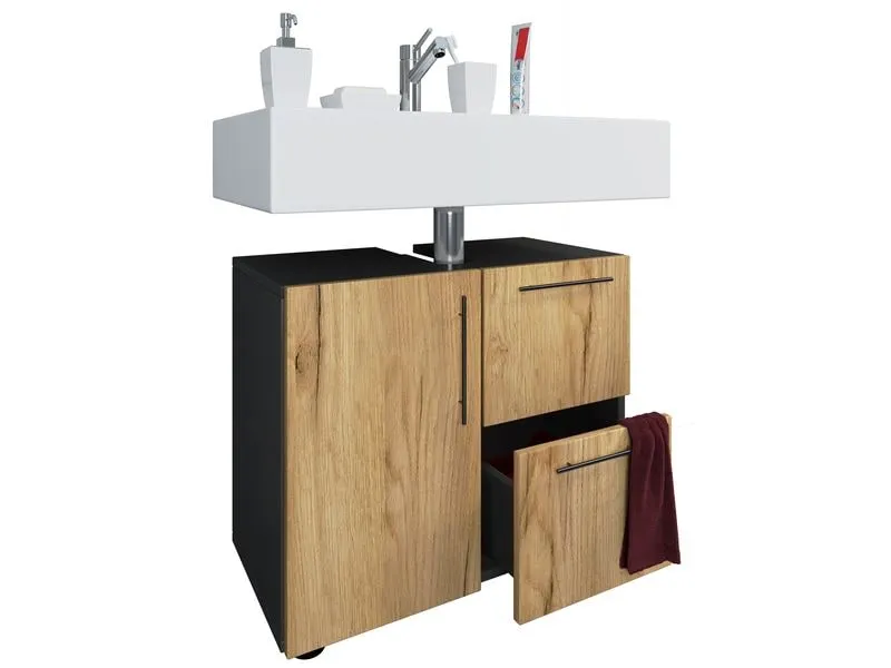 VCM Waschbeckenunterschrank Flandu 61 x 51 cm, Anthrazit/Eiche VCM Waschbeckenunterschrank Flandu 61 x 51 cm, Anthrazit/Eiche
