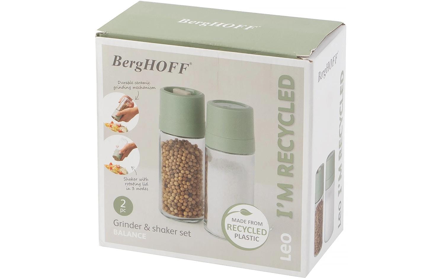 BergHOFF Mühle und Streuer Leo Balance 2 Stück, 15.2 cm, Grün