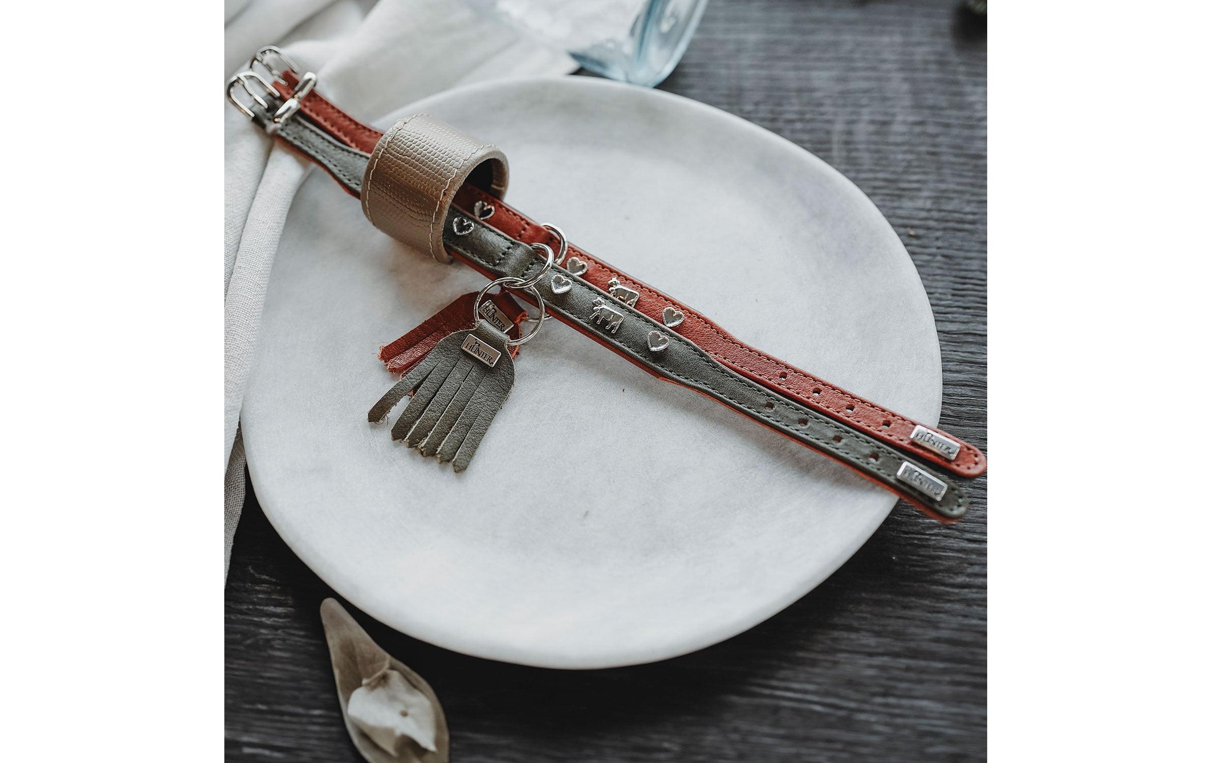 Hunter Halsband München Mini 27/XXS-XS, Rindsleder, Grün/Cognac