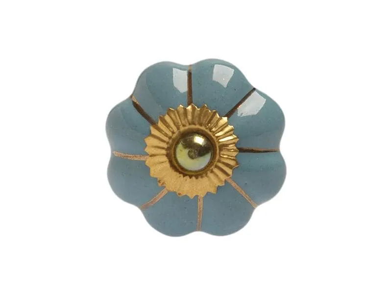 Tranquillo Möbelgriff handgemacht, Ø 4 cm, Hellblau/Gold