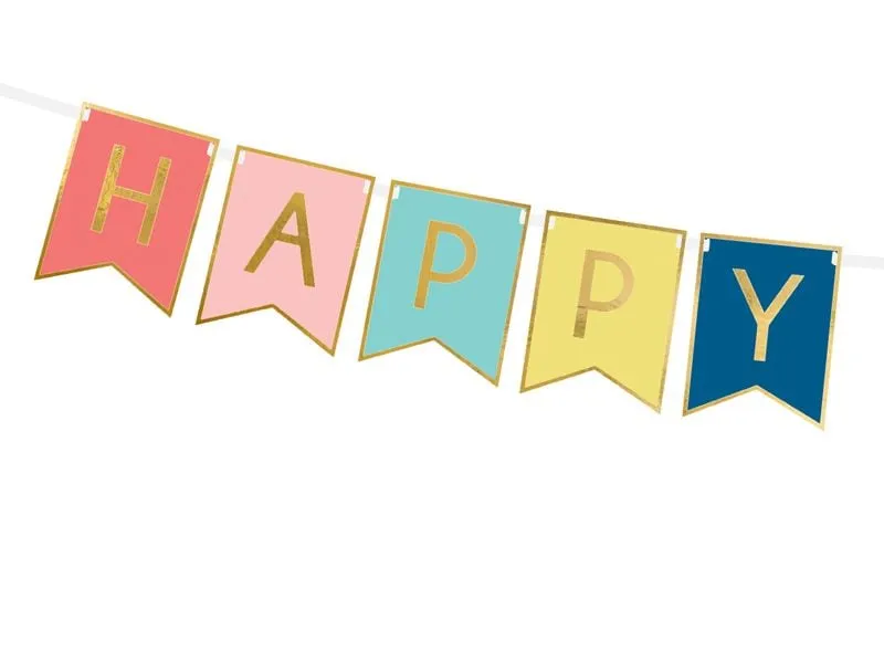Partydeco Girlande Happy Birthday farbig, 15 x 175 cm